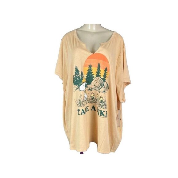 Vinyl Icons +6 Tawny Split Neck Snoopy Forest Hiking Graphic Short Sleeve Tee - Picture 2 of 6